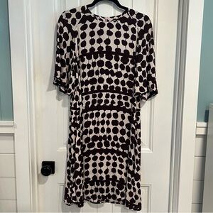 Marimekko Vanessa 2 Tikat Dark Brown & White Geometric‎ Pattern Dress. Size 34.